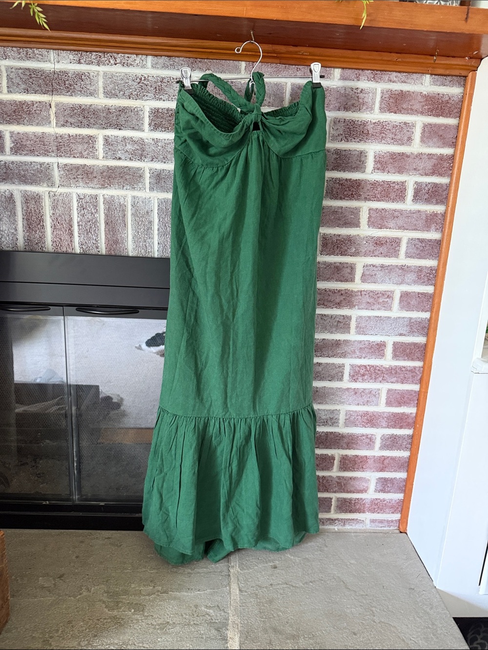 aerie Dark Green Strapless Maxi Skirt with Ruffled Hem